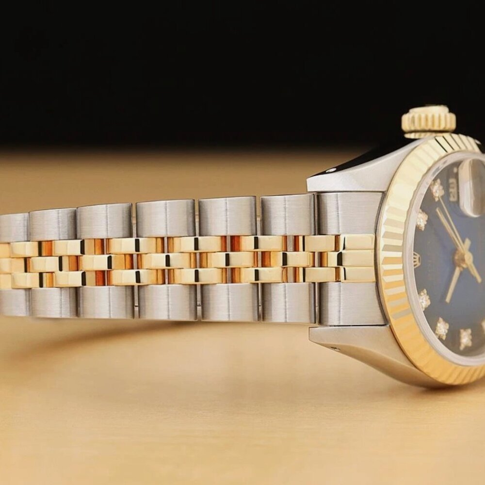 ROLEX 18K DATEJUST BLUE VIGNETTE FACTORY DIAMOND WATCH WITH BOX - Picture 6 of 8